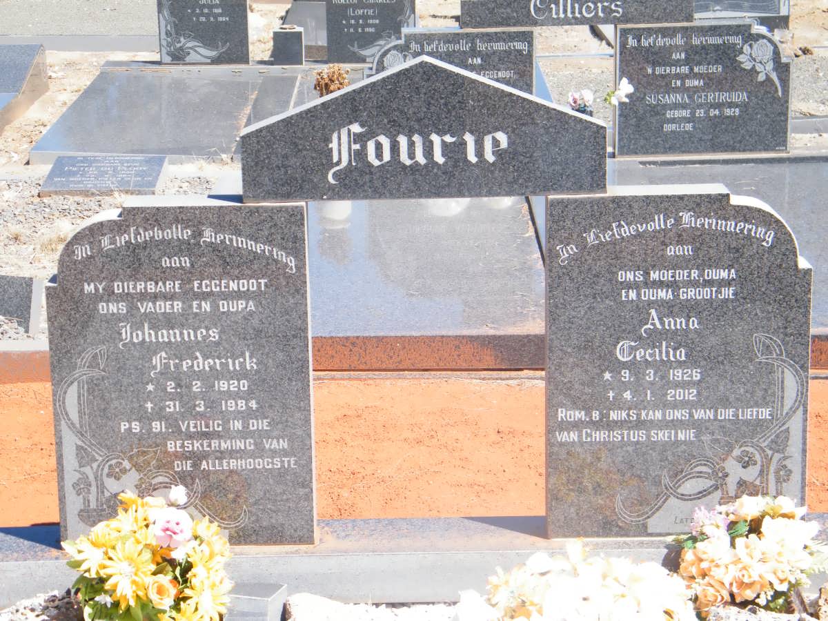 FOURIE Johannes Frederick 1920-1984 &amp; Anna Cecilia 1925-2012