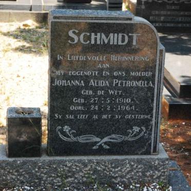 SCHMIDT Johanna Alida Petronella nee DE WET 1910-1964