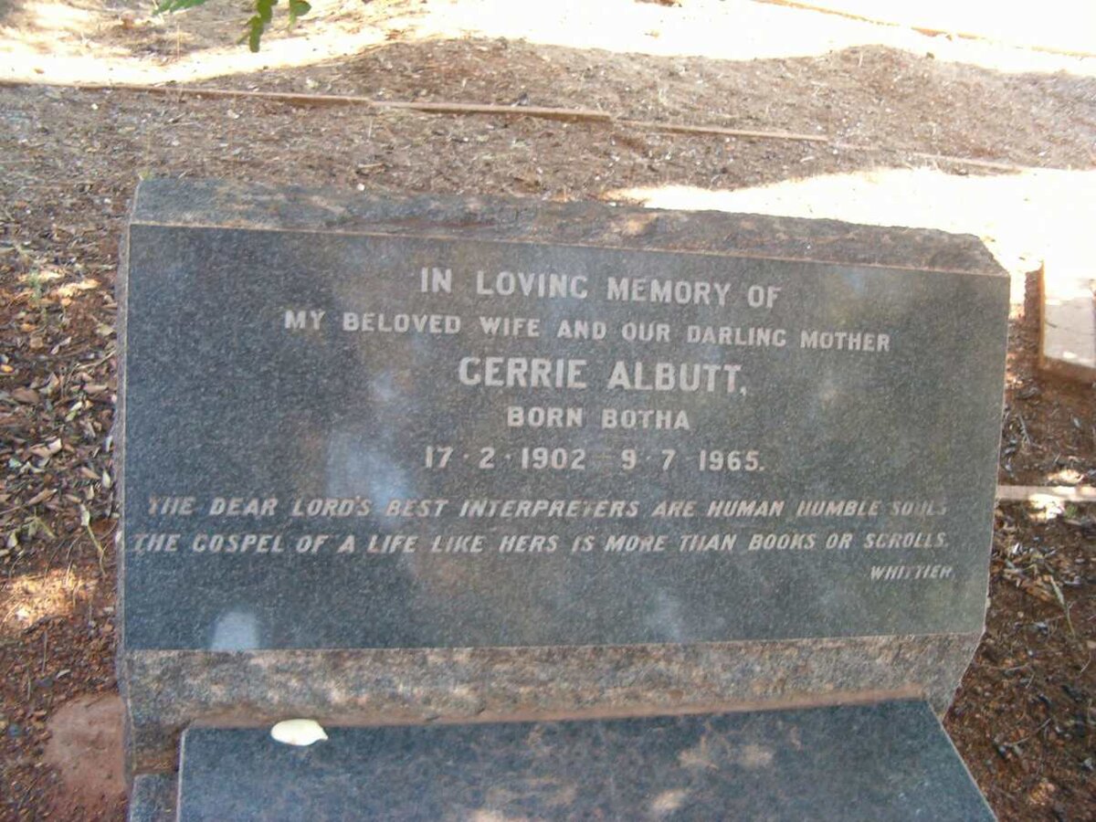 ALBUTT Gerrie nee BOTHA 1902-1965