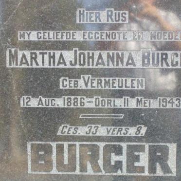 BURGER Martha Johanna nee VERMEULEN 1886-1943