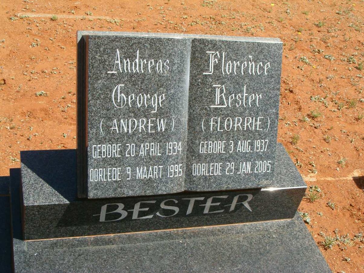BESTER Andreas George 1934-1995 &amp; Florence 1937-2005