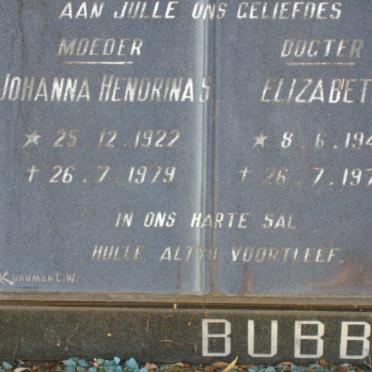 BUBB Johanna Hendrina S. 1922-1979 :: BUBB Elizabeth 1946-1979