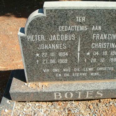 BOTES Pieter Jacobus Johannes 1894-1989 &amp; Francina Christina 1901-1984