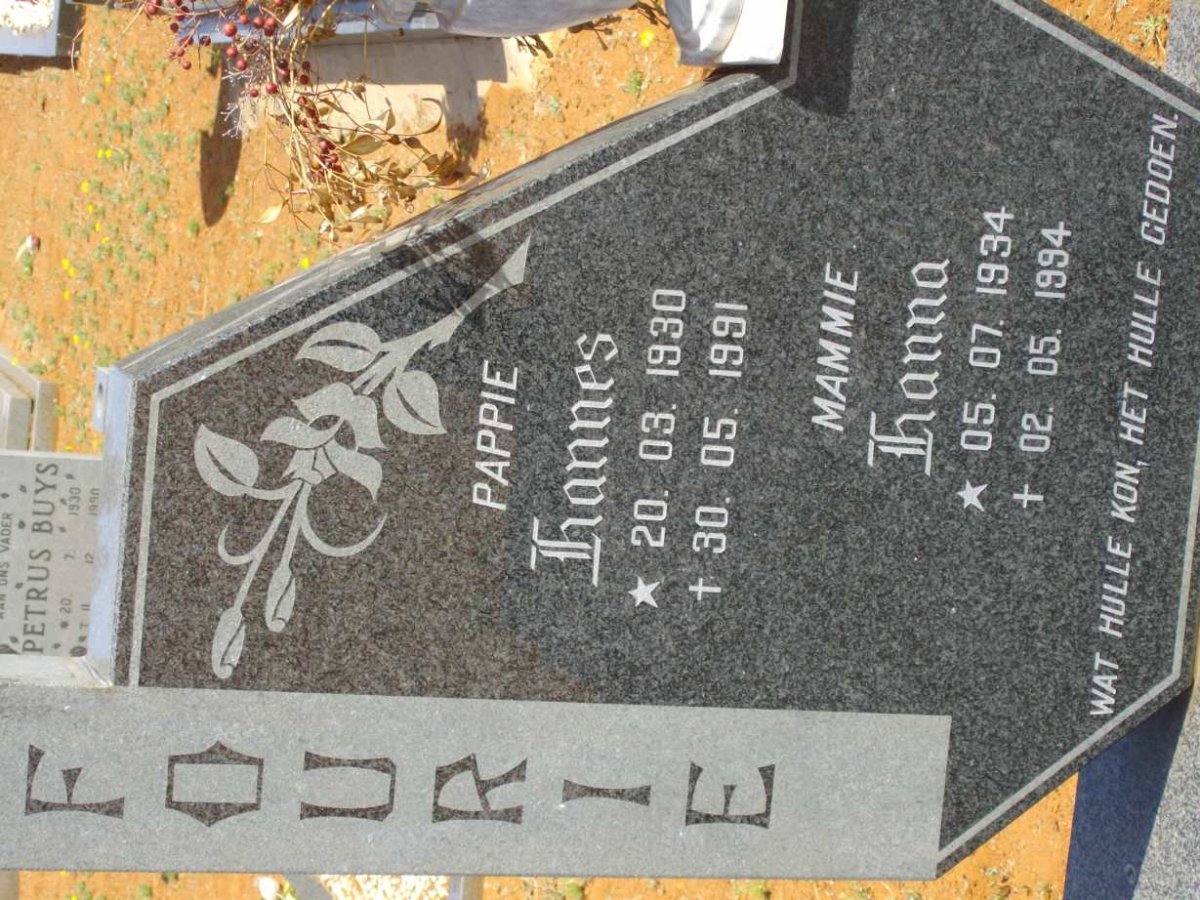 FOURIE Hannes 1930-1991 &amp; Hanna 1934-1994