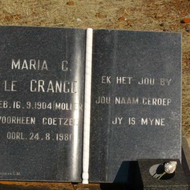 GRANGE Maria G., le formerly COETZEE nee MOLLER 1904-1980