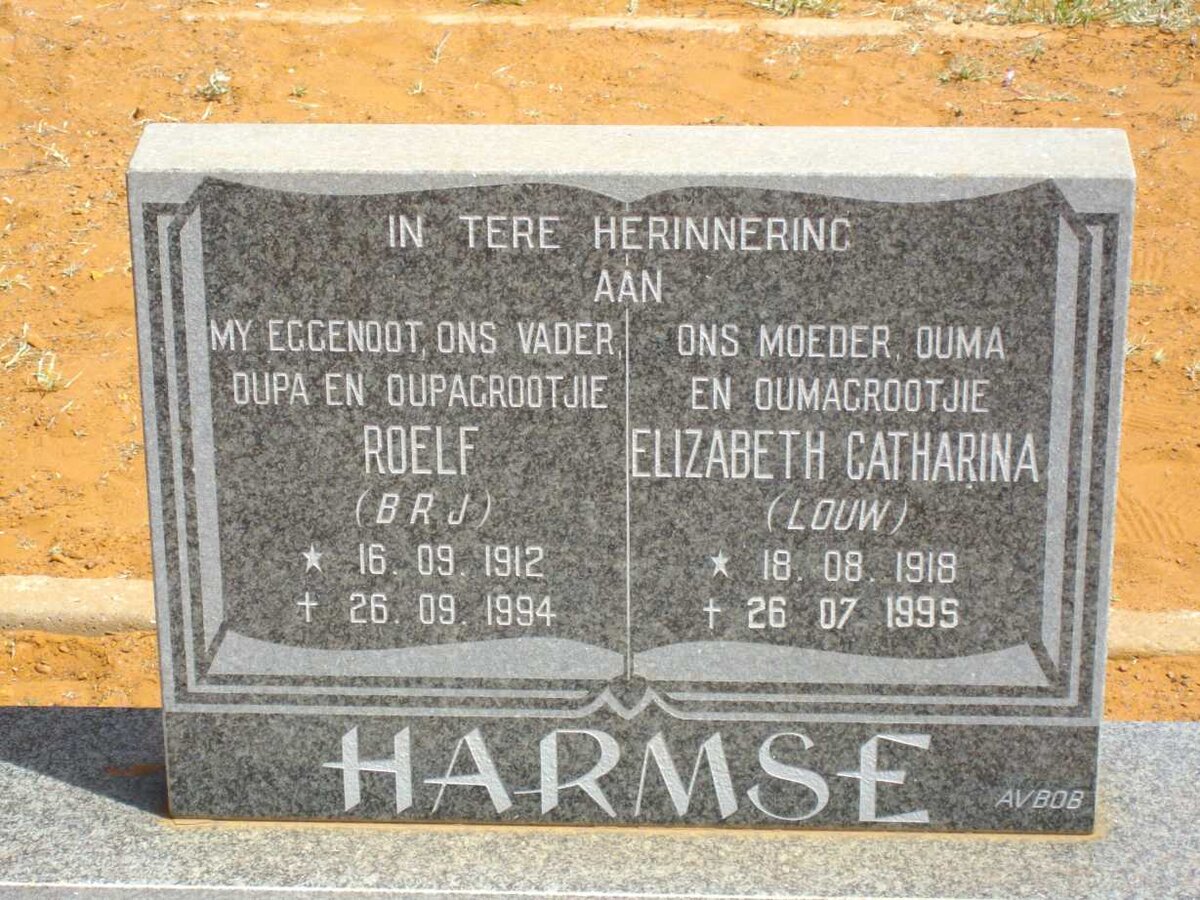 HARMSE B.R.J. 1912-1994 &amp; Elizabeth Catharina LOUW 1918-1995