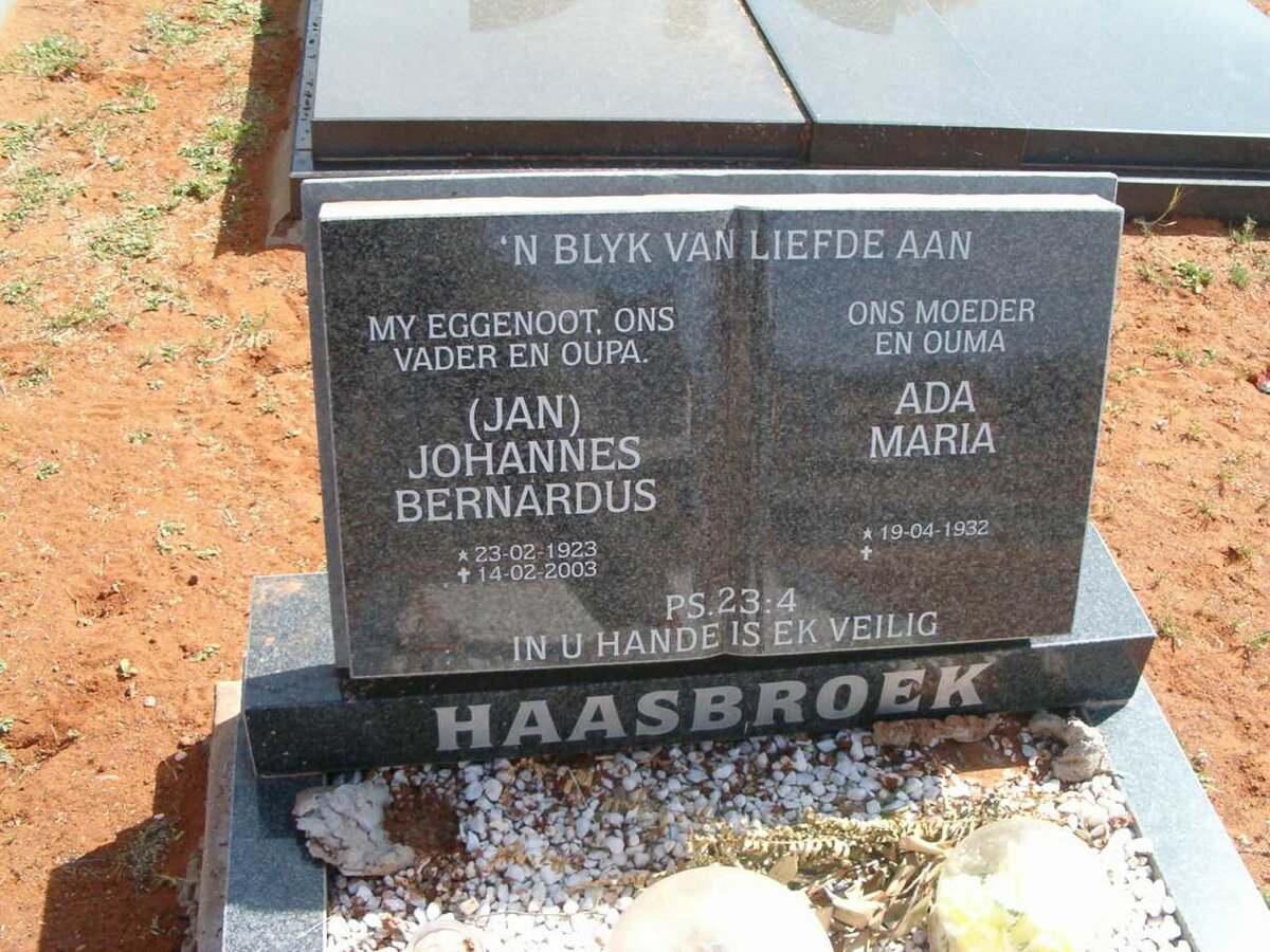 HAASBROEK Johannes Bernardus 1923-2003 &amp; Ada Maria 1932-