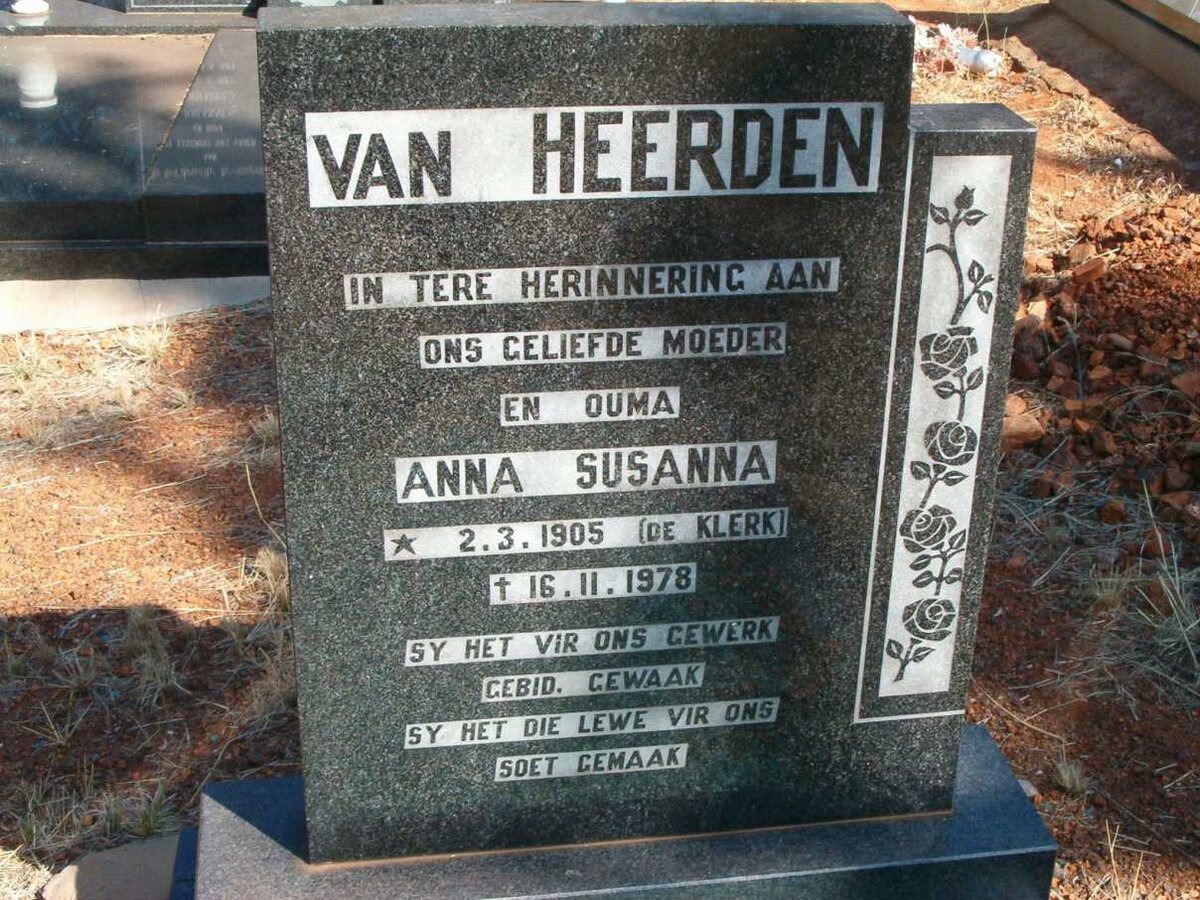 HEERDEN Anna Susanna, van nee DE KLERK 1905-1978