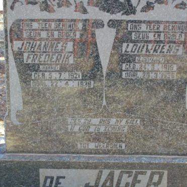 JAGER Johannes Frederik, de 1921-1938 :: DE JAGER Louwrens 1919-1936