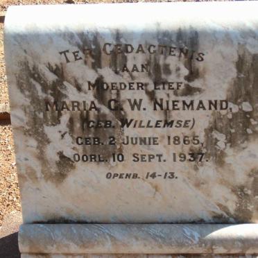 NIEMAND Maria G.W. nee WILLEMSE 1865-1937