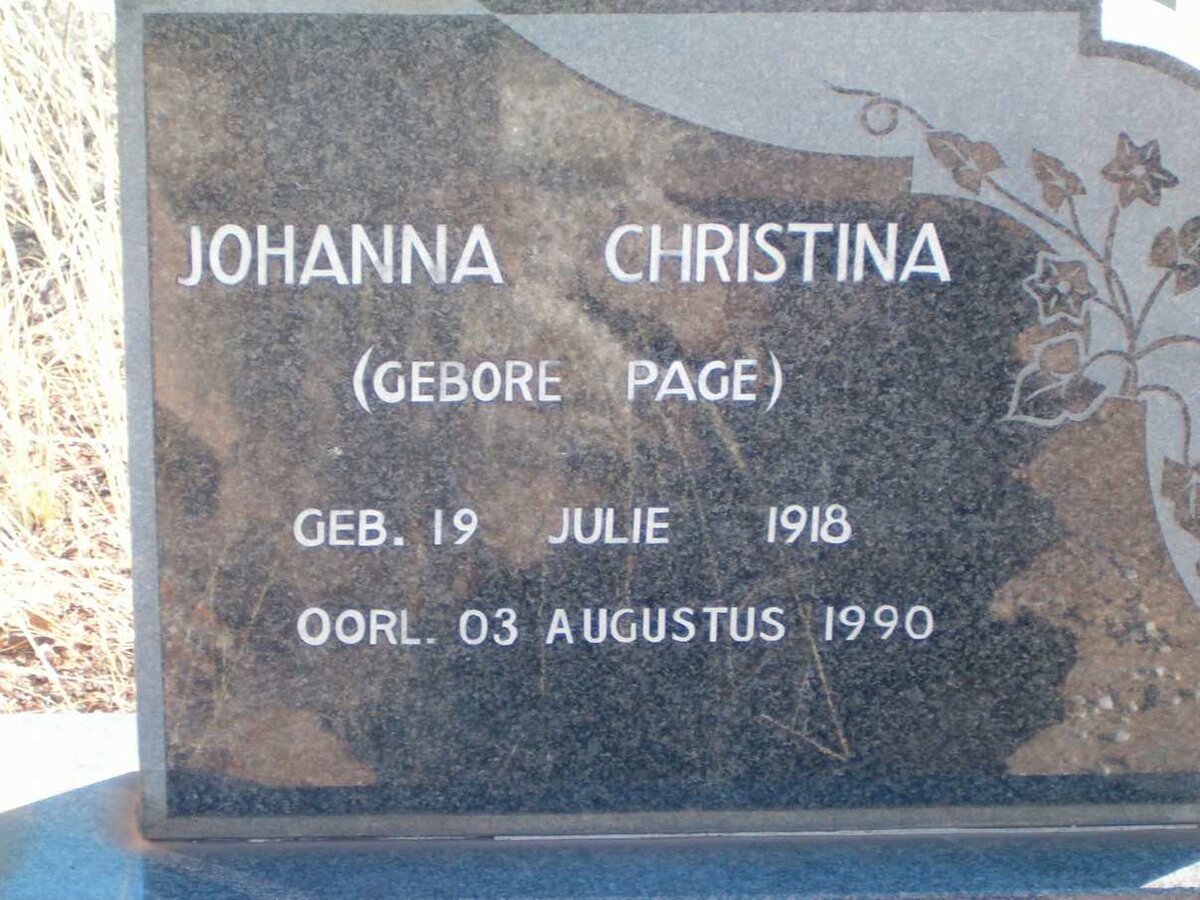 OOSTHUIZEN Johanna Christina nee PAGE 1918-1990