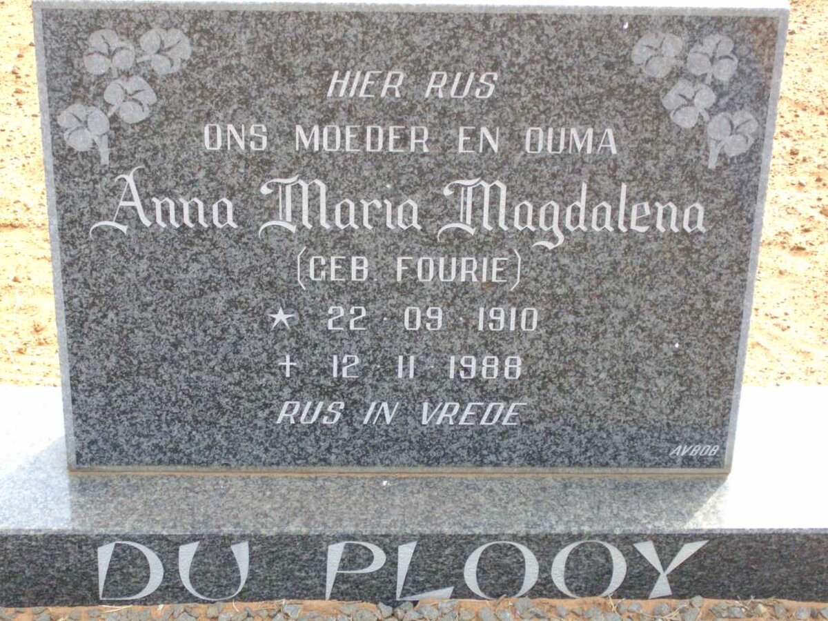 PLOOY Anna Maria Magdalena, du neé FOURIE 1910-1988