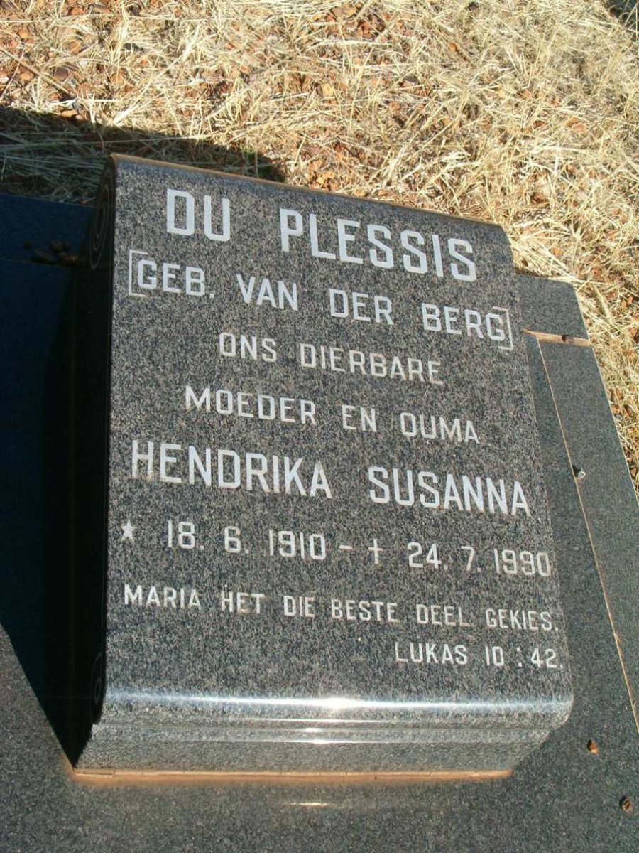 PLESSIS Hendrika Susanna, du nee VAN DER BERG 1910-1990