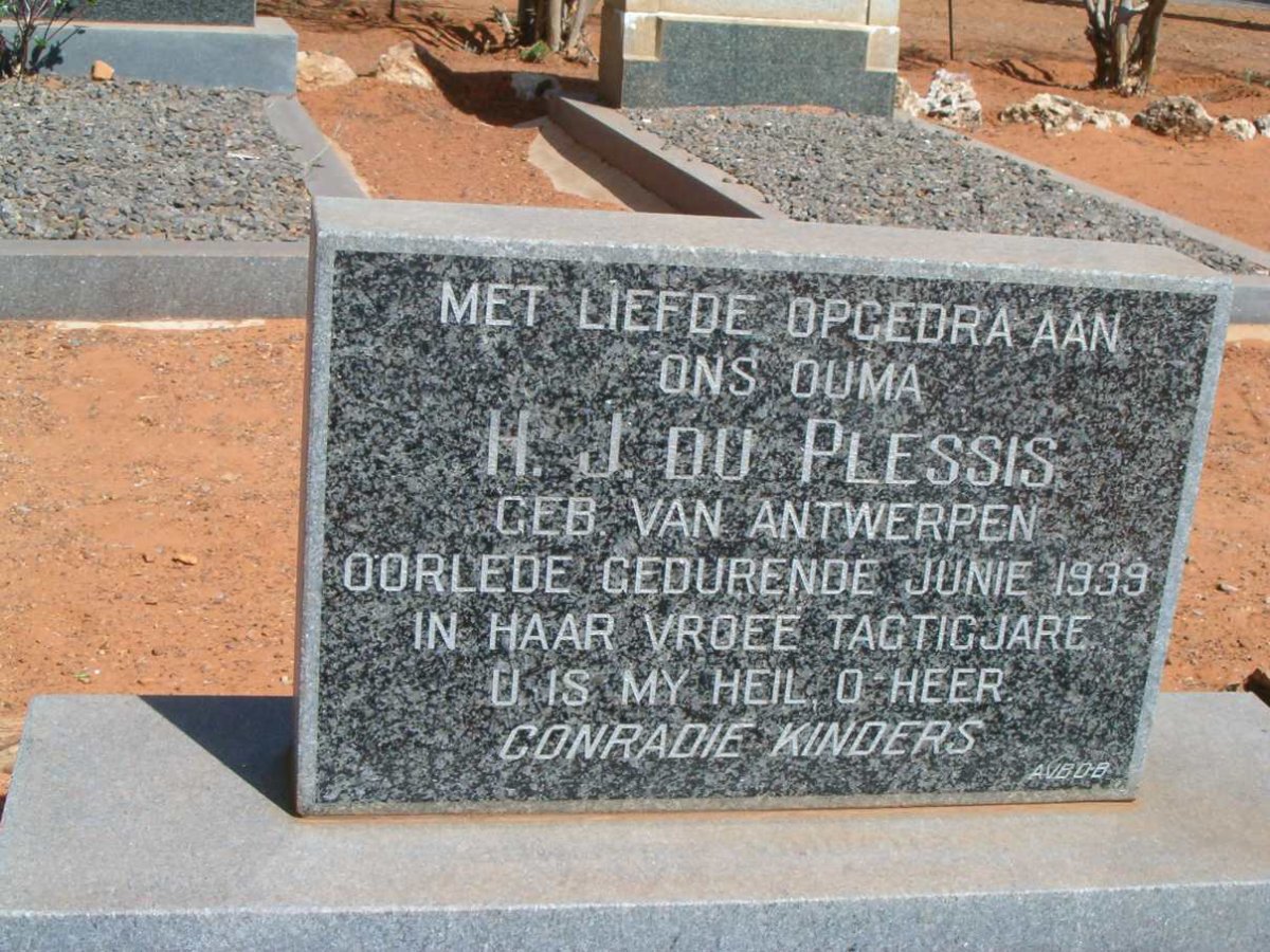 PLESSIS H.J., du nee  VAN ANTWERPEN  -1939