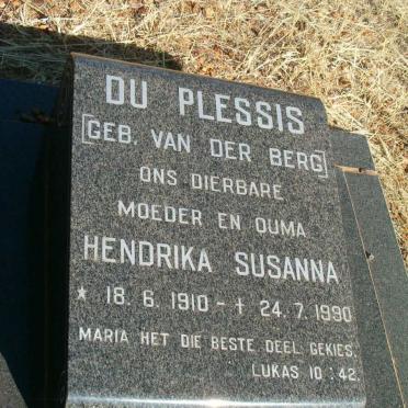PLESSIS Hendrika Susanna, du nee VAN DER BERG 1910-1990