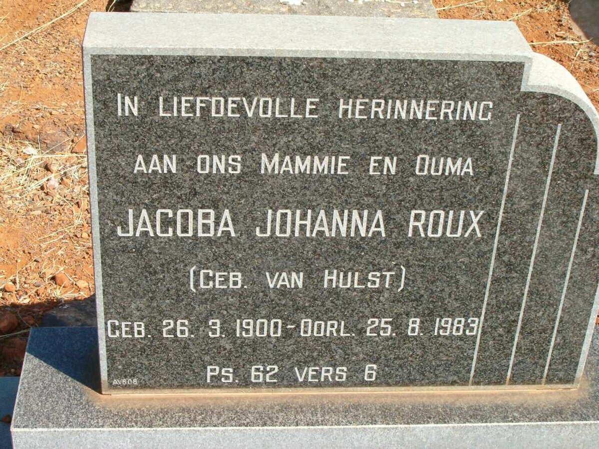 ROUX Jacoba Johanna nee VAN HULST 1900-1983