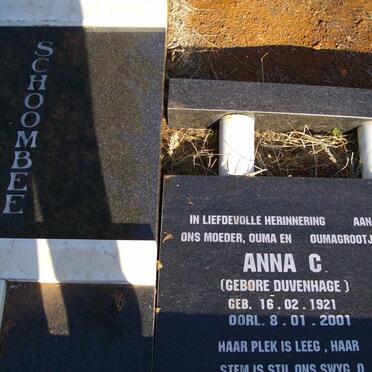 SCHOOMBEE Anna C. nee Duvenhage 1921-2001