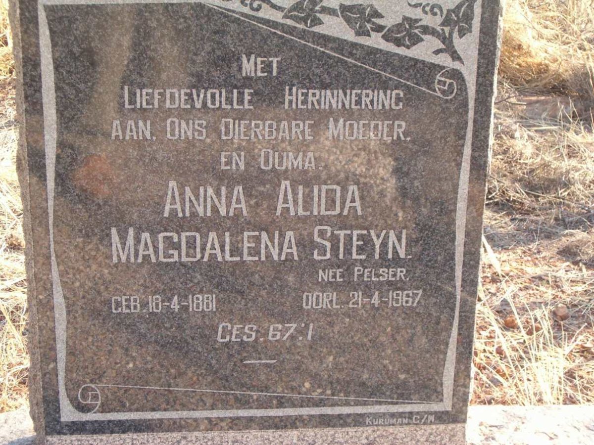 STEYN Anna Alida Magdalena nee PELSER 1881-1967