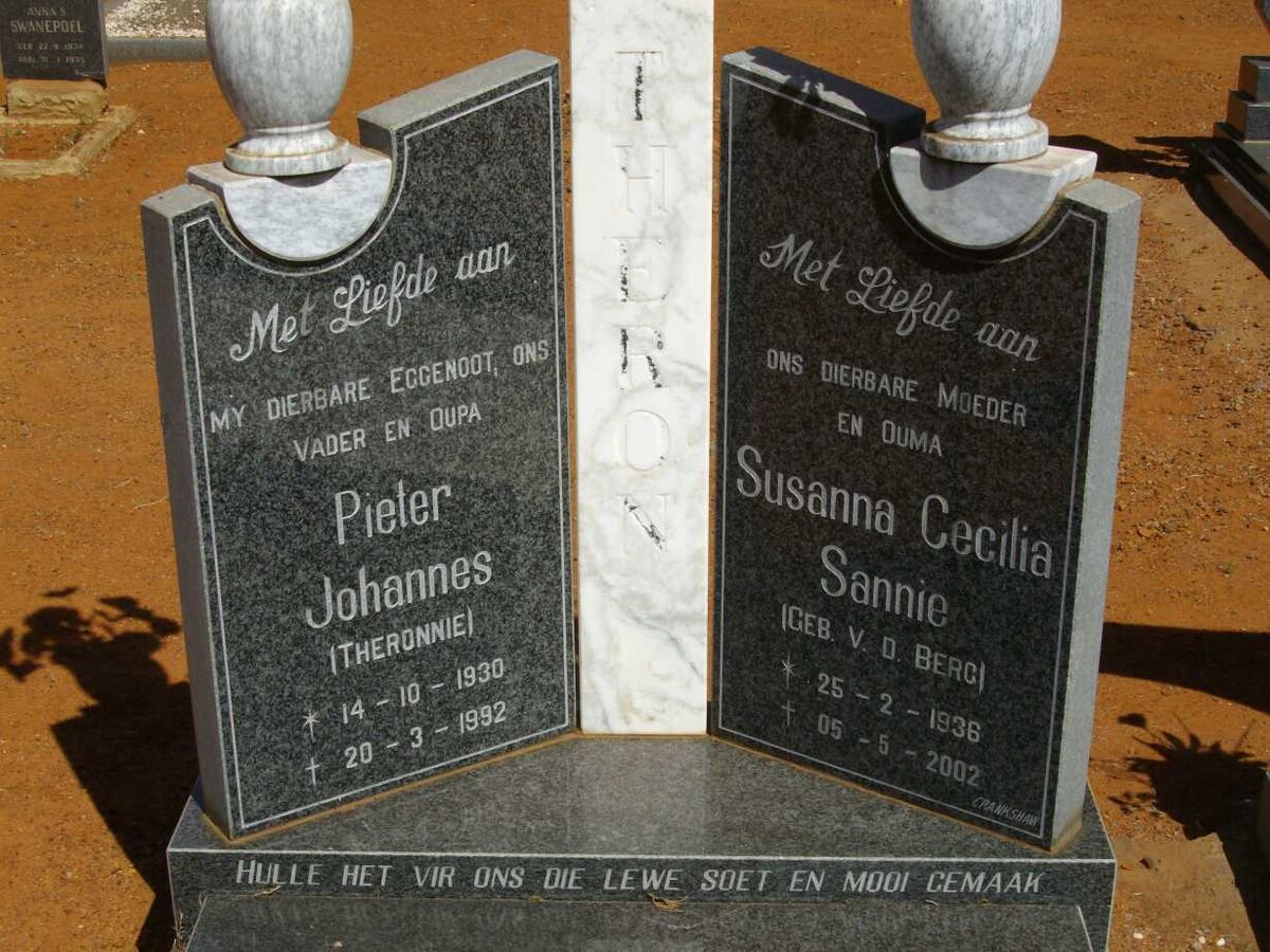 THERON Pieter Johannes 1930-1992 &amp; Susanna Cecilia V.D. BERG 1936-2002