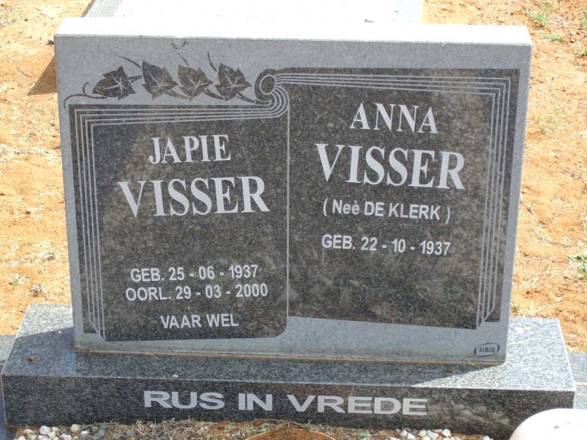 VISSER Japie 1937-2000 &amp; Anna DE KLERK 1937-