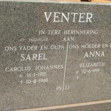 VENTER Sarel Carolus Johannes 1915-1988 &amp; Anna Elizabeth 1919-