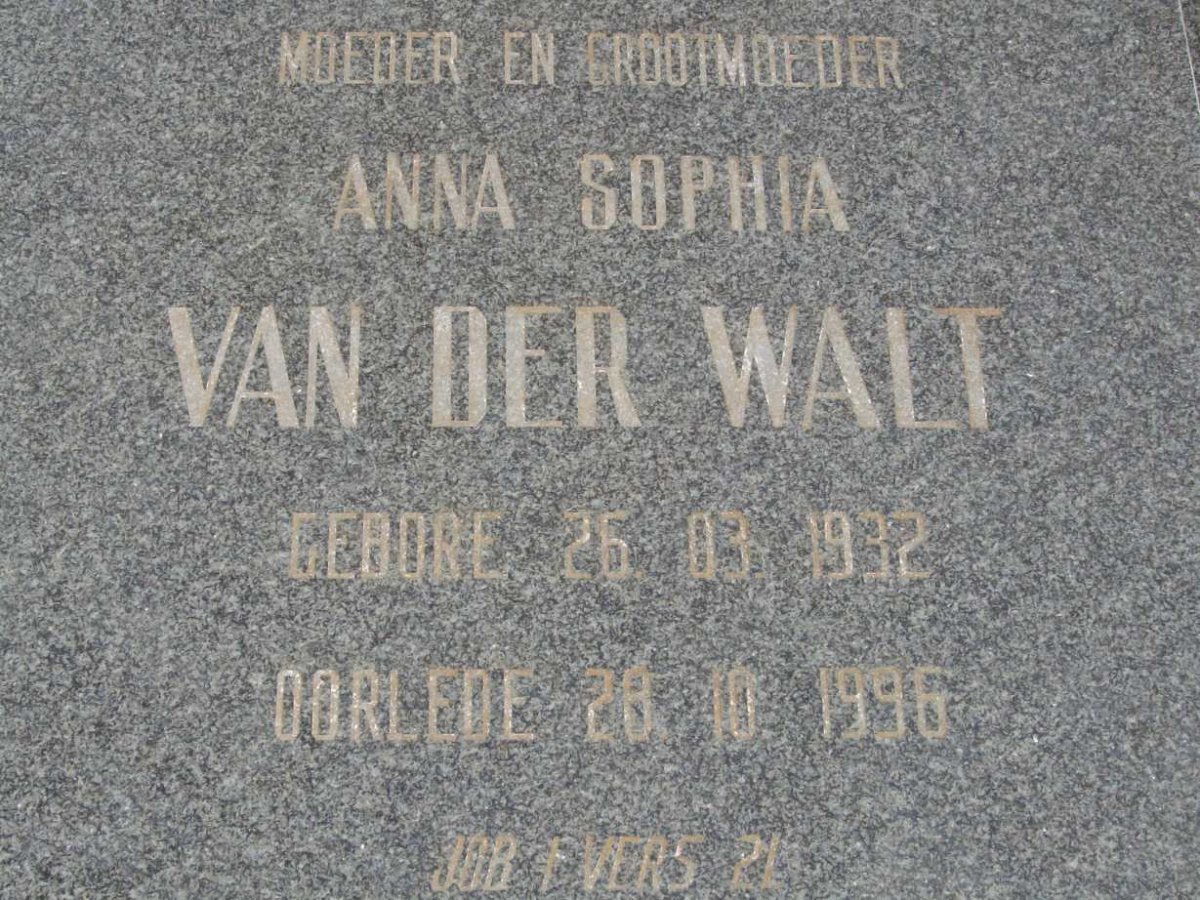 WALT Anna Sophia, van der 1932-1996