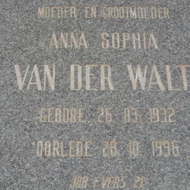 WALT Anna Sophia, van der 1932-1996