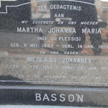 BASSON Nicolaas Johannes 1883-1971 &amp; Martha Johanna Maria DU PLESSIS 1883-1956