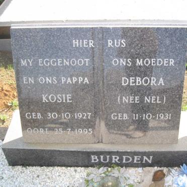 BURDEN Kosie 1927-1995 &amp; Debora NEL 1931-