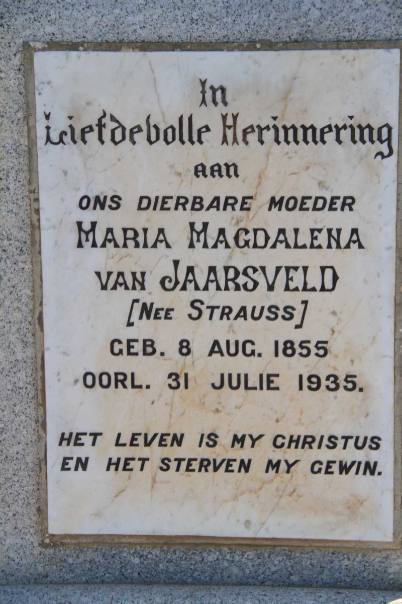 JAARSVELD Maria Magdalena, van nee STRAUSS 1855-1935