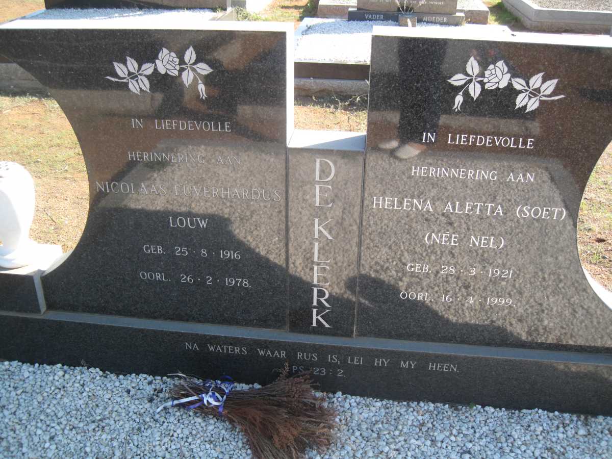 KLERK Nicolaas Euverhardus Louw, de 1916-1978 &amp; Helena Aletta NEL 1921-1999