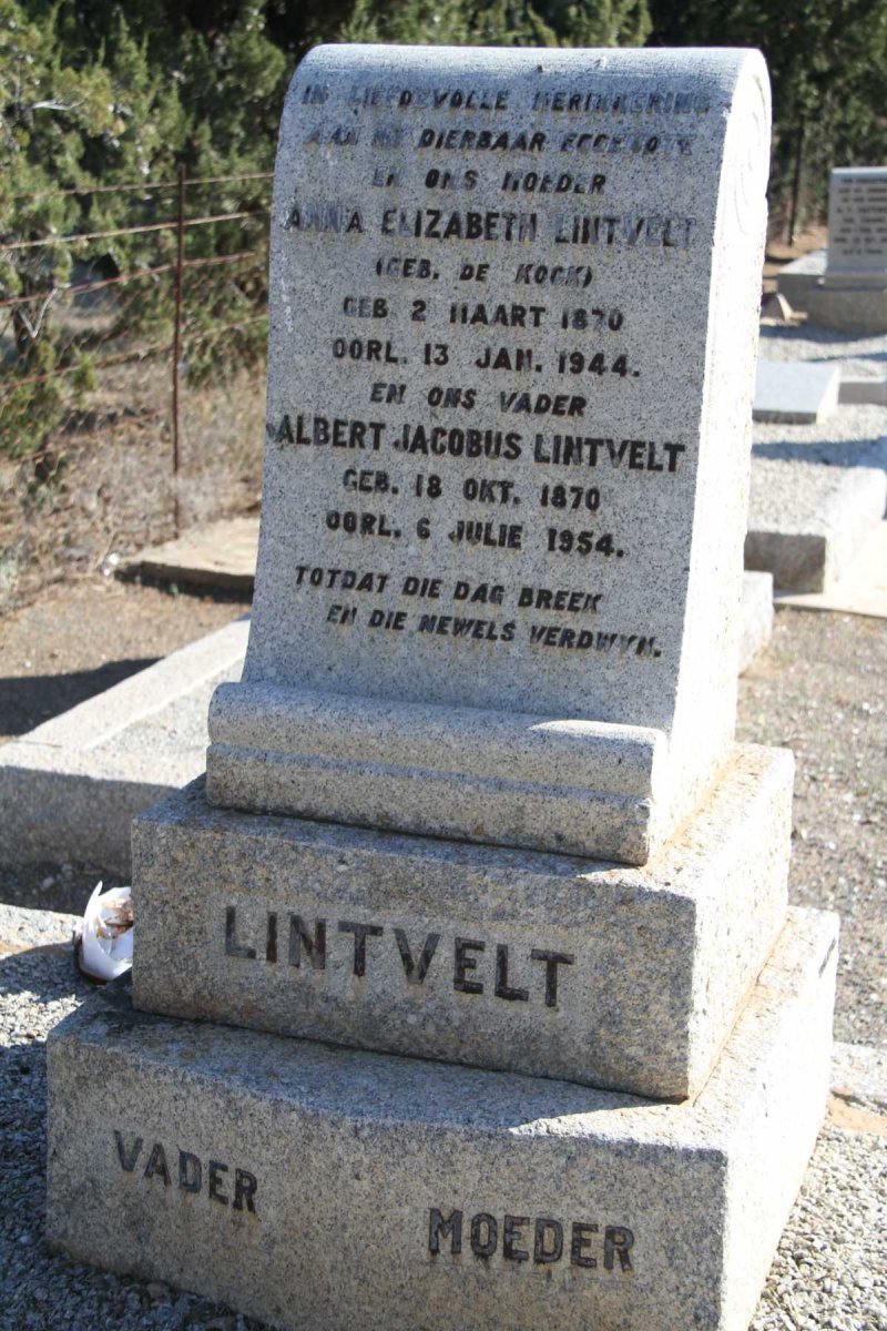 LINTVELT Albert Jacobus 1870-1954 &amp; Anna Elizabeth DE KOCK 1870-1944