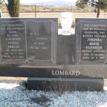 LOMBARD Johannes Petrus Paulus 1908-1993 &amp; Johanna Maria Elizabeth 1921-1989 