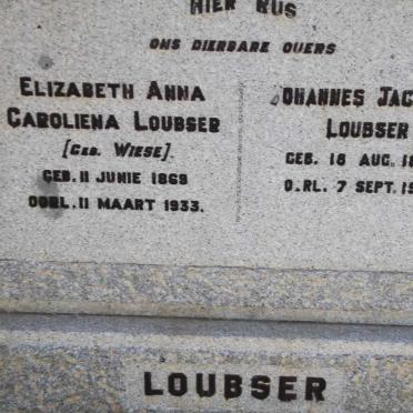 LOUBSER Johannes Jacobus 1858-1950 &amp; Elizabeth Anna Caroliena WIESE 1869-1933