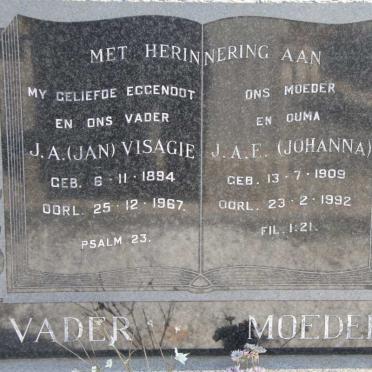 VISAGIE J.A. 1894-1967 &amp; J.A.E. 1909-1992