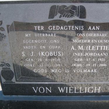 WIELLIGH S.J., von 1909-1989 &amp; A.M. JORDAAN 1921-2006