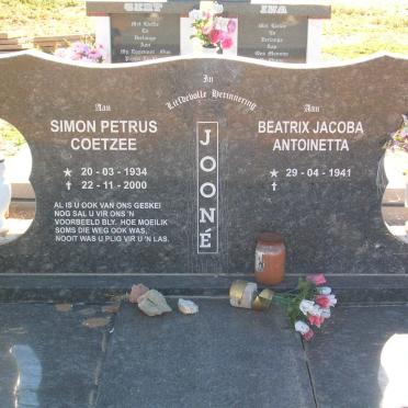 JOONE Simon Petrus Coetzee 1934-2000 &amp; Beatrix Jacoba Antoinetta 1941-