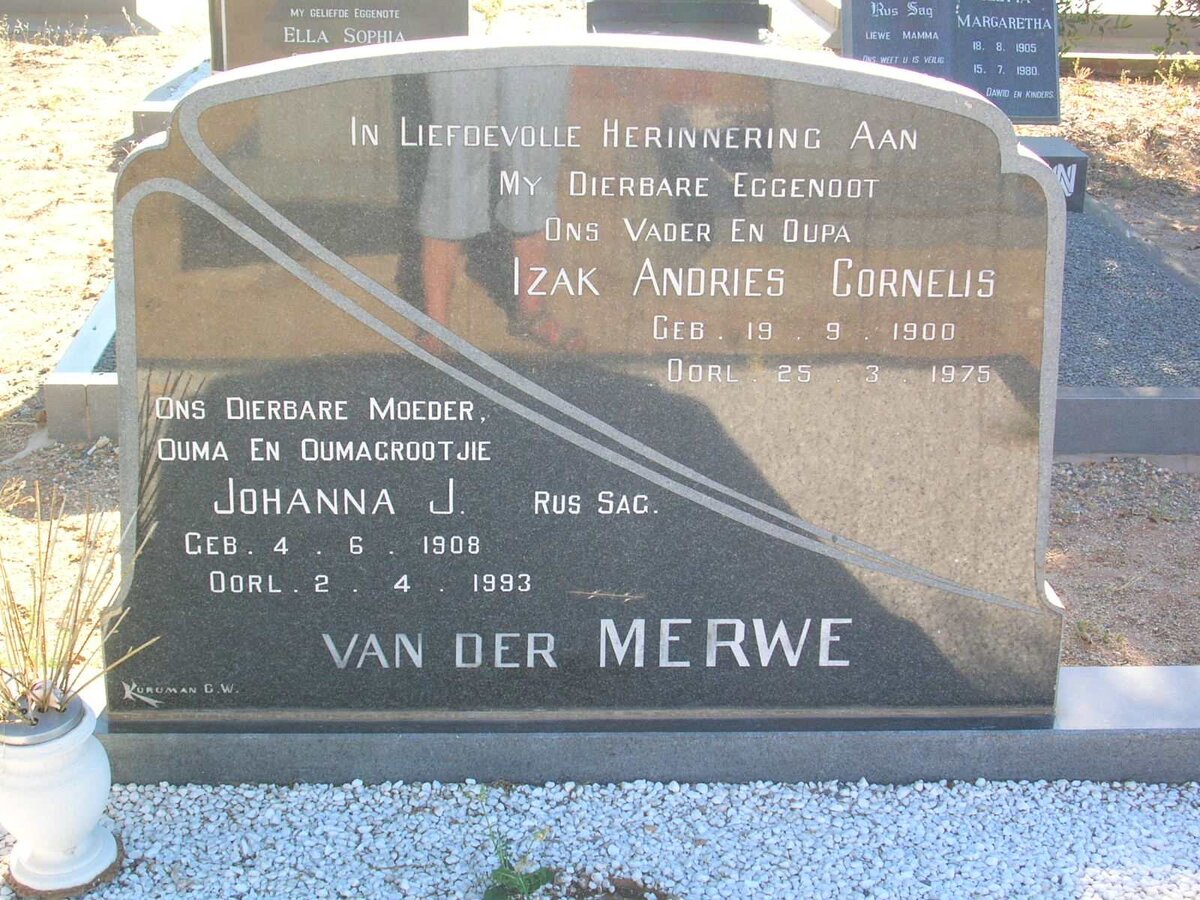 MERWE Izak Andries Cornelis, van der 1900-1975 &amp; Johanna J. 1908-1993
