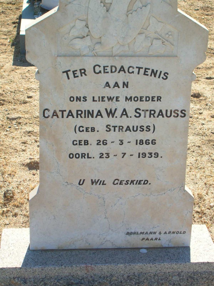 STRAUSS Catarina W.A. nee STRAUSS 1866-1939