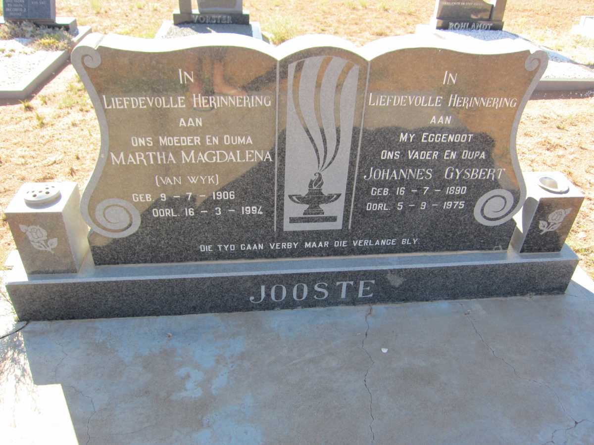 JOOSTE Johannes Gysbert 1890-1975 &amp; Martha Magdalena VAN WYK 1906-1994
