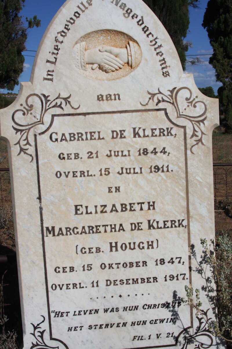 KLERK Gabriel, de 1844-1911 &amp; Elizabeth Margaretha HOUGH 1847-1917