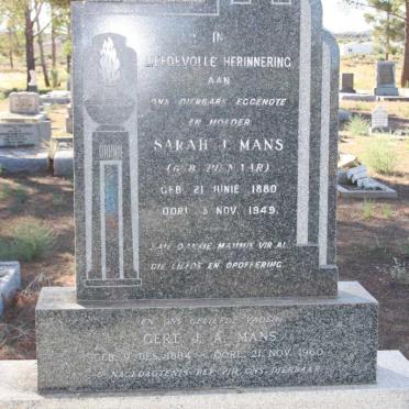 MANS Gert J.A. 1884-1960 &amp; Sarah J. PIENAAR 1880-1949 