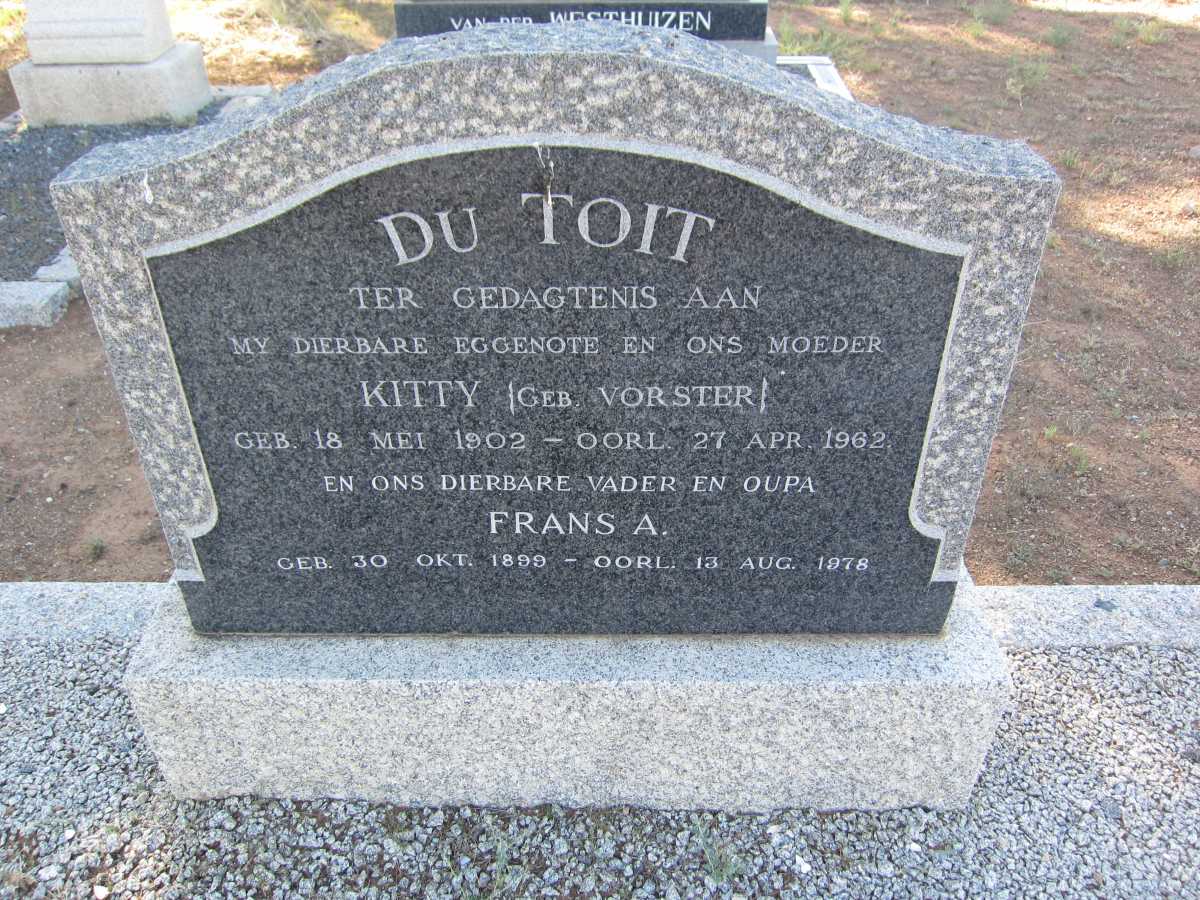 TOIT Frans A., du 1899-1978 &amp; Kitty VORSTER 1902-1962
