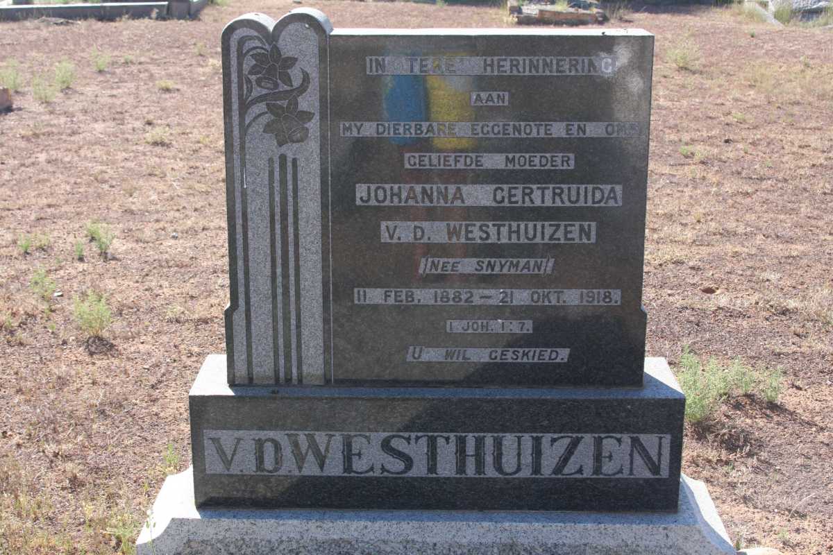 WESTHUIZEN Johanna Gertruida, v.d. nee SNYMAN 1882-1918