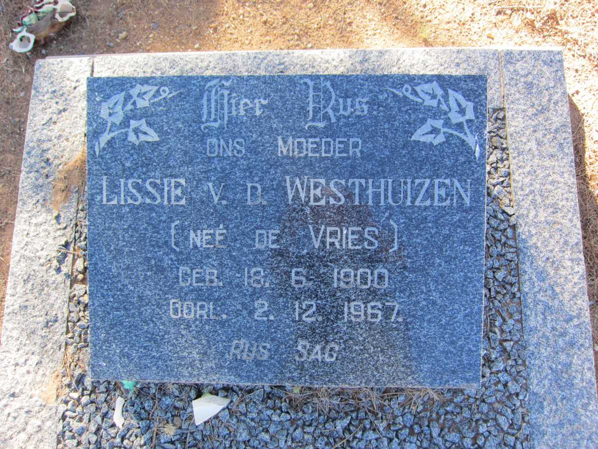 WESTHUIZEN Lissie, v.d. nee DE VRIES 1900-1967