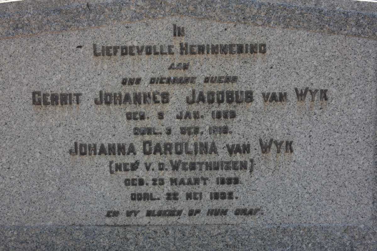 WYK Gerrit Johannes Jacobus, van 1853-1919 &amp; Johanna Carolina V.D. WESTHUIZEN 1855-1932 