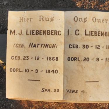 LIEBENBERG I.G. 1865-1941 &amp; M.J. HATTINGH 1868-1940