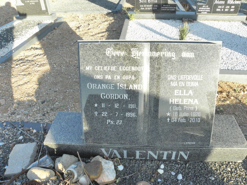 VALENTIN Orange Island Gordon 1911-1996 &amp; Ella Helena PRINS 1926-2010