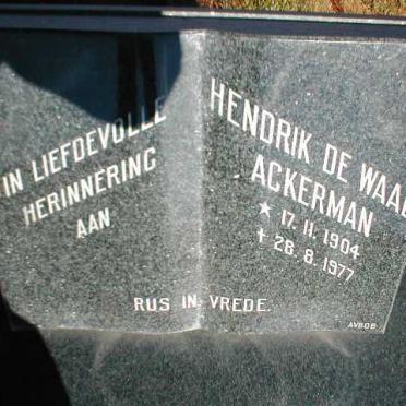ACKERMAN Hendrik de Waal 1904-1977
