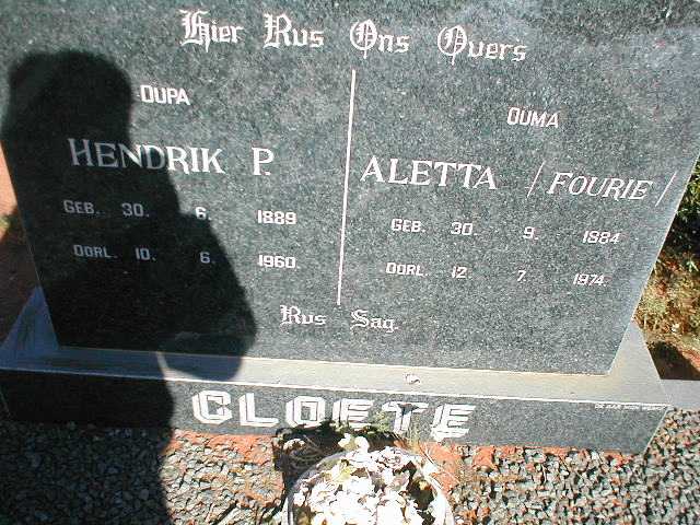 CLOETE Hendrik P. 1889-1960 &amp; Aletta FOURIE 1884-1974